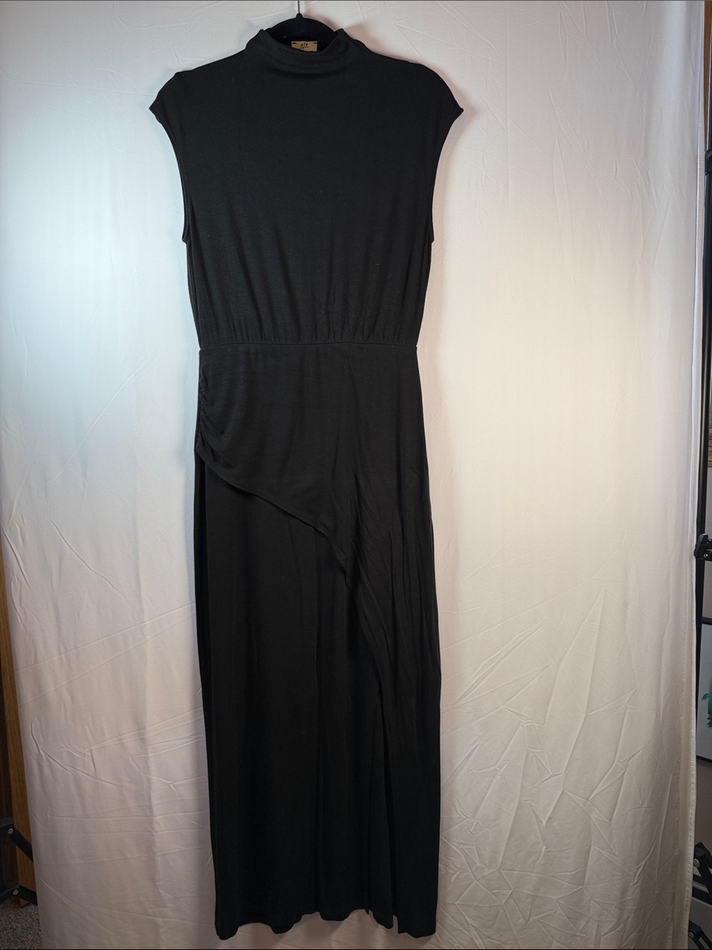 “NLT made in LA boutique designer, Elegant Black Mock Neck Maxi Dress - Women L